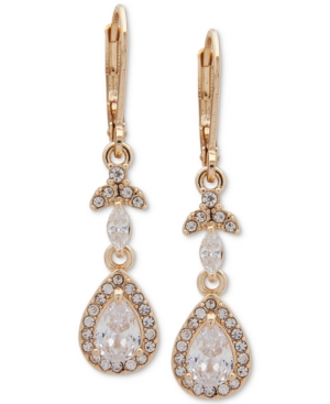 image of Anne Klein Gold-Tone Crystal Teardrop Chandelier Earrings
