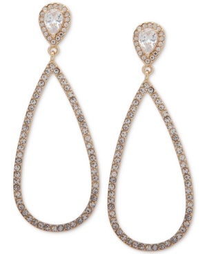 image of Ann Klein Gold-Tone Teardrop Crystal Drop Earrings