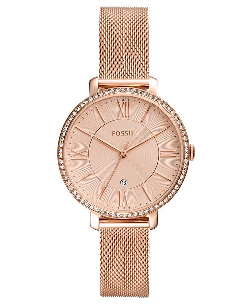 Fossil Women S Jacqueline Rose Gold Tone Stainless Steel Mesh Bracelet Watch 36mm Reviews Watches Jewelry Watches Macy S