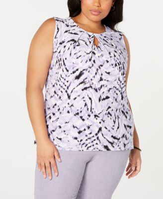 Kasper - Plus Size Printed Keyhole Top