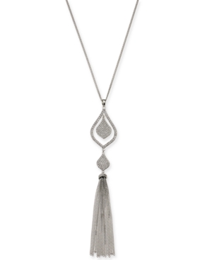 image of Inc Silver-Tone Pave & Chain Tassel Pendant Necklace, 28