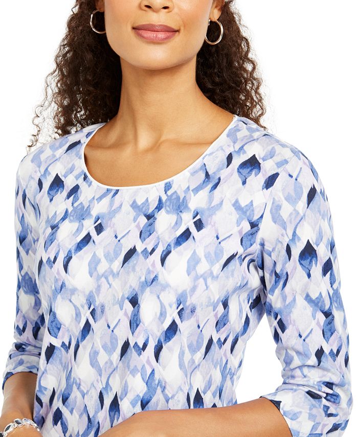 Karen Scott Petite Printed 3/4Sleeve Top, Created for Macy's Macy's