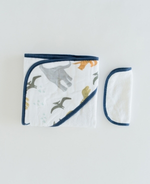 Little Unicorn Dino Friends Cotton Hooded Towel Wash Cloth Set