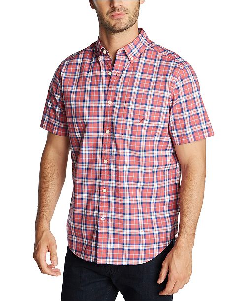 Nautica Men S Classic Fit Blue Sail Casual Plaid Short Sleeve Shirt