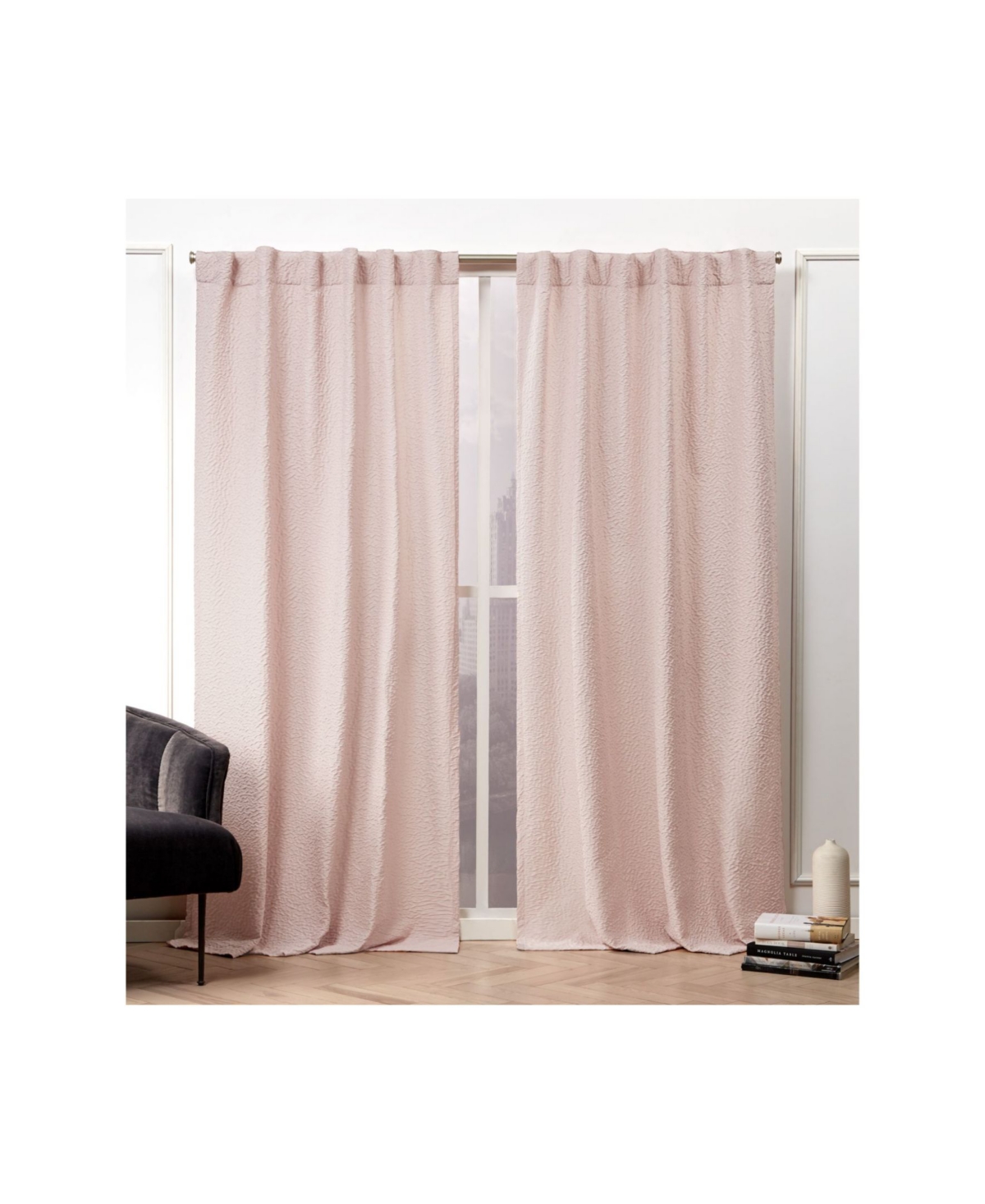 Textured Matelasse Hidden Tab Top Curtain Panel Pair, 50" X 84" - Pink