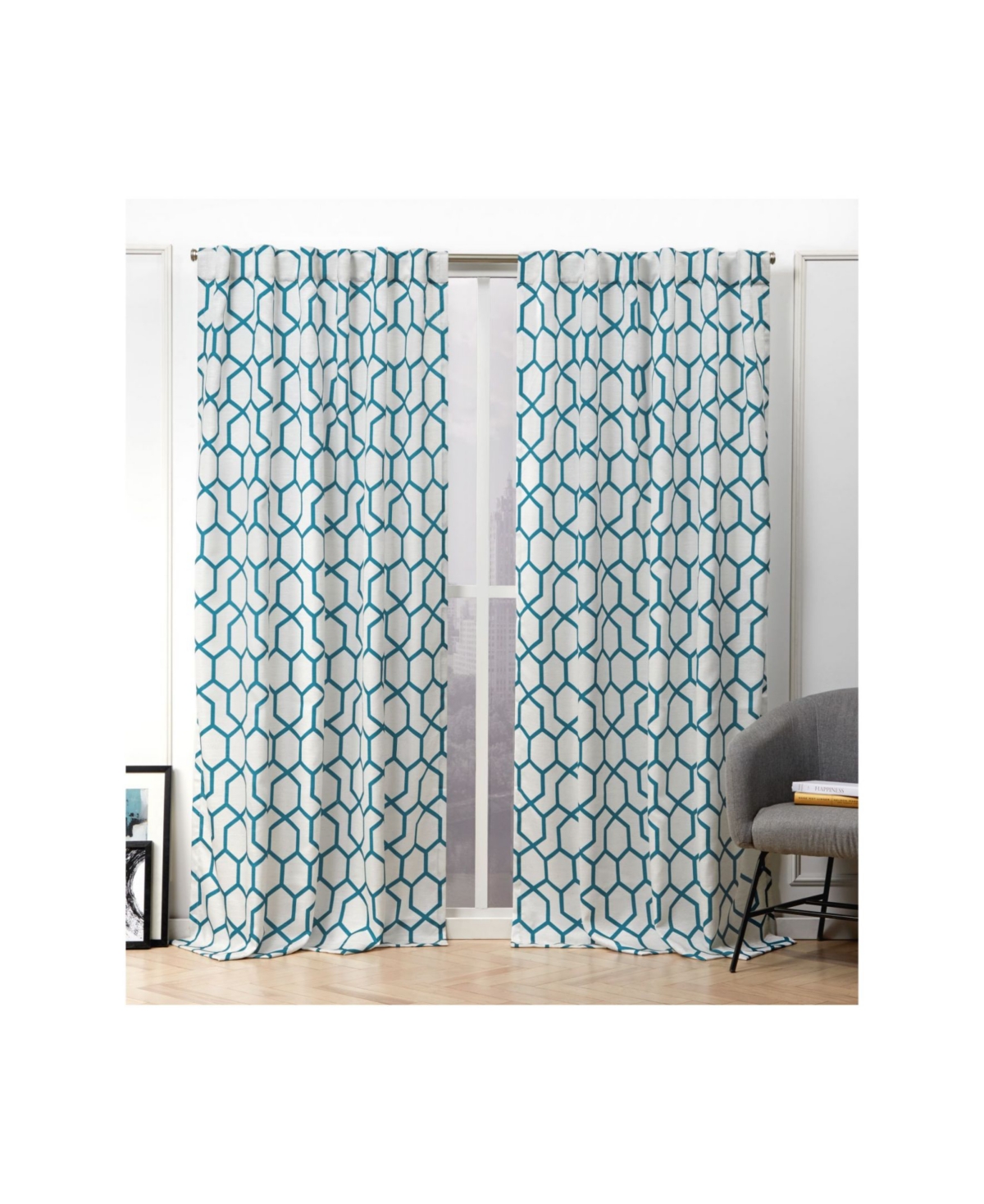 Nicole Miller Hexa Geometric Print Hidden Tab Top Curtain Panel Pair, 54" X 96" In Light Past