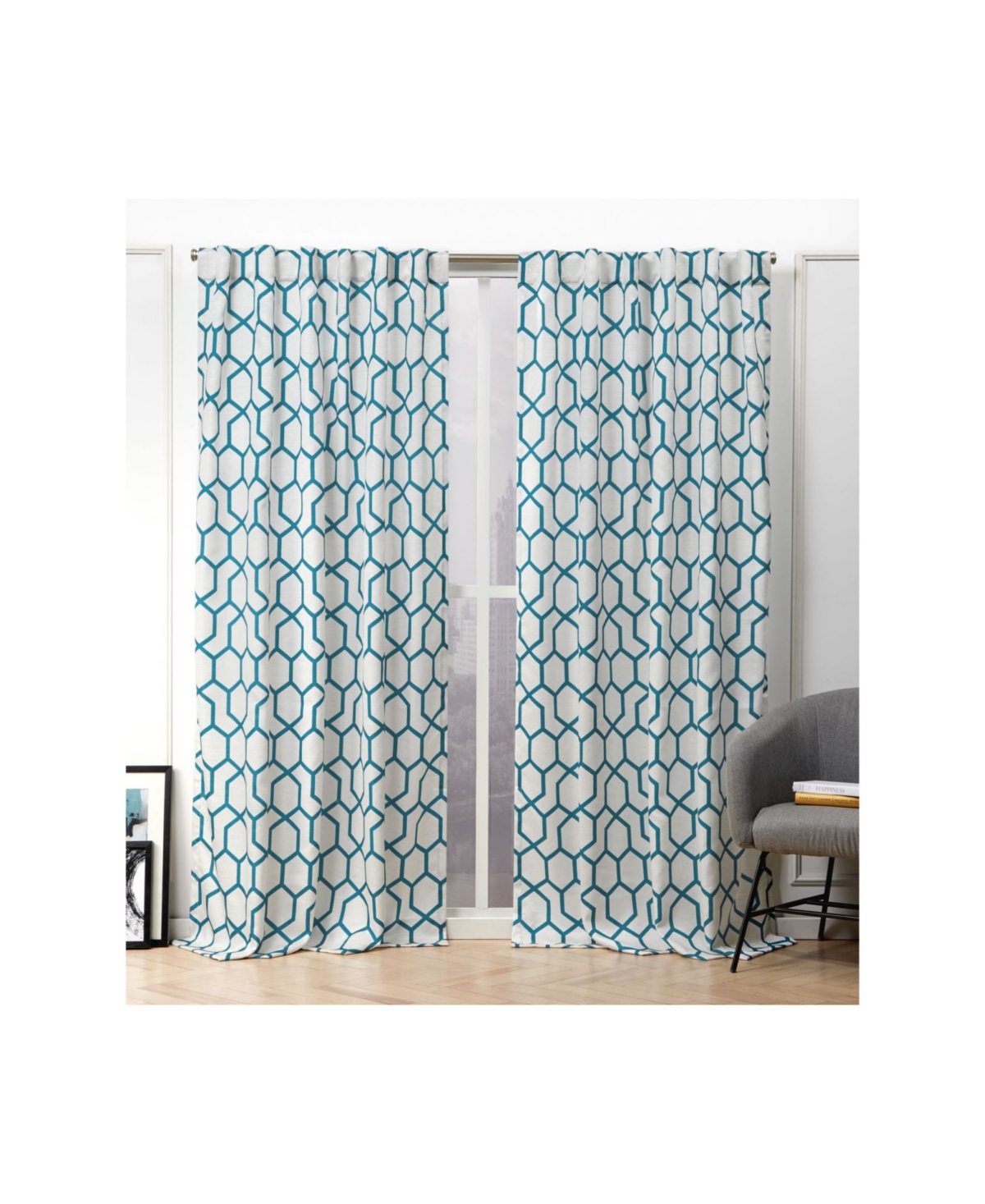 Shop Nicole Miller Hexa Geometric Print Hidden Tab Top Curtain Panel Pair, 54" X 96" In Light Past