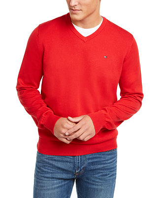 Tommy Hilfiger Men's Signature Regular-Fit V-Neck Sweater, Created for ...