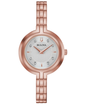 image of Bulova Women-s Rhapsody Diamond-Accent Rose Gold-Tone Stainless Steel Bracelet Watch 30mm