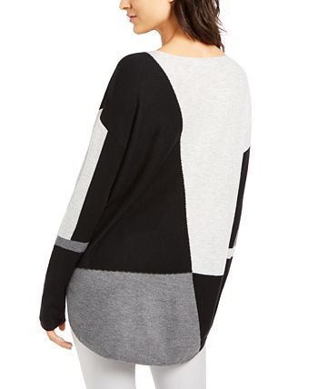 INC International Concepts Women's Petite Waffle-Knit Side-Zip Tunic Sweater Black Size PL