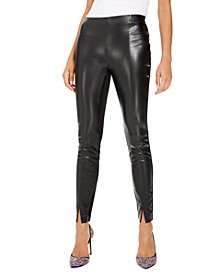 Petite Faux-Leather-Contrast Leggings, Created for Macy's
