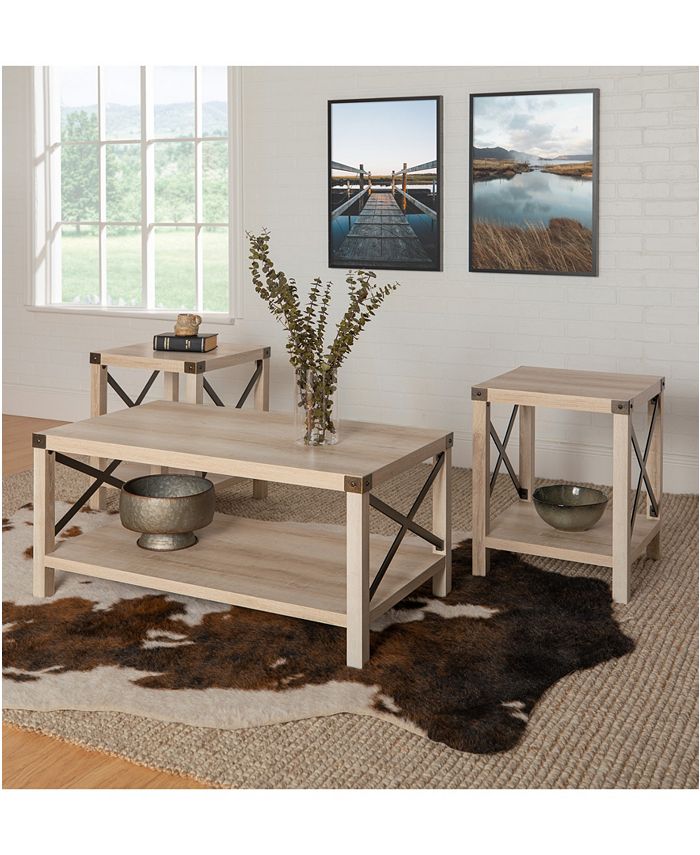 Walker Edison 3 Piece Rustic Wood and Metal Accent Table Set & Reviews ...