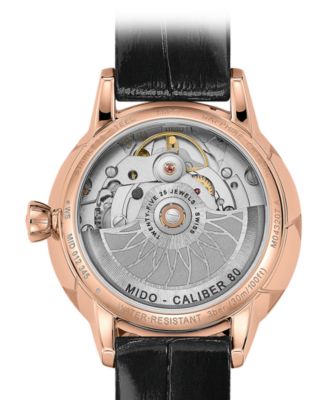 Women's Swiss Automatic Rainflower Black Leather Strap Watch 34mm