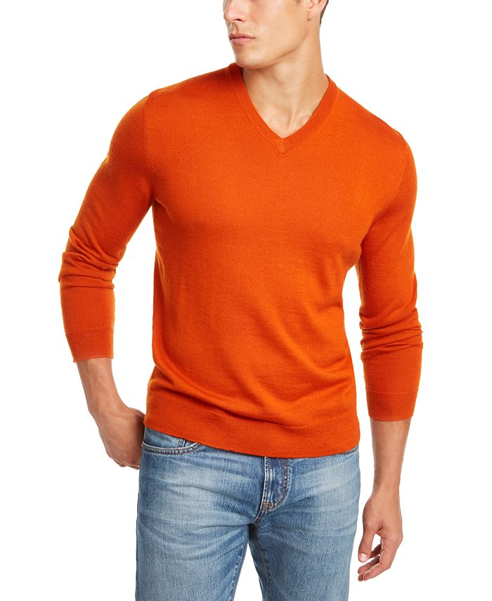 Club Room Men's Solid V-Neck Merino Wool Blend Sweater, Created