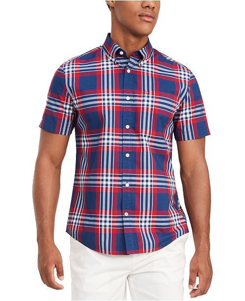 Tommy Hilfiger Men S Custom Fit Zamora Plaid Short Sleeve Shirt
