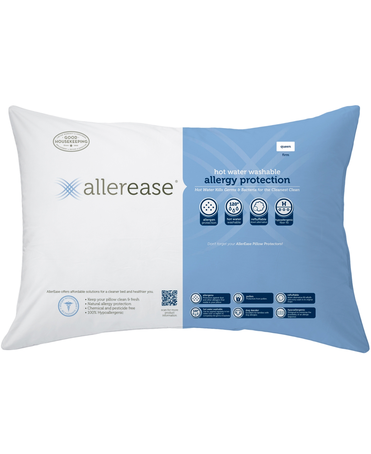 AllerEase Hot Water Wash Firm Density Queen Pillow