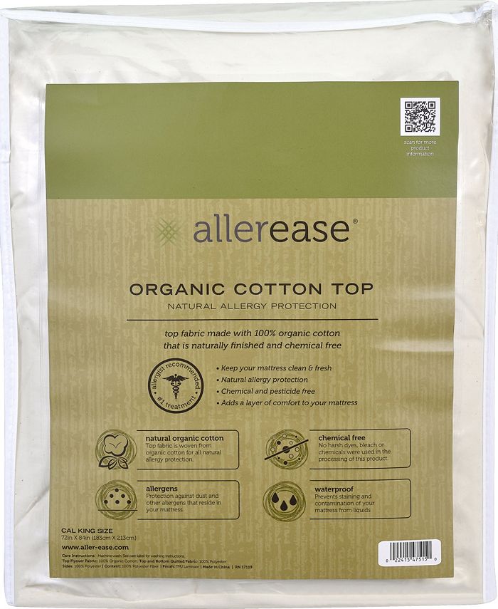 AllerEase Organic Cotton Top Cover Waterproof Mattress Pad, Queen Macy's