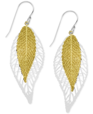 image of Essentials Two-Tone Double Leaf Drop in Fine Silver Plate Earrings