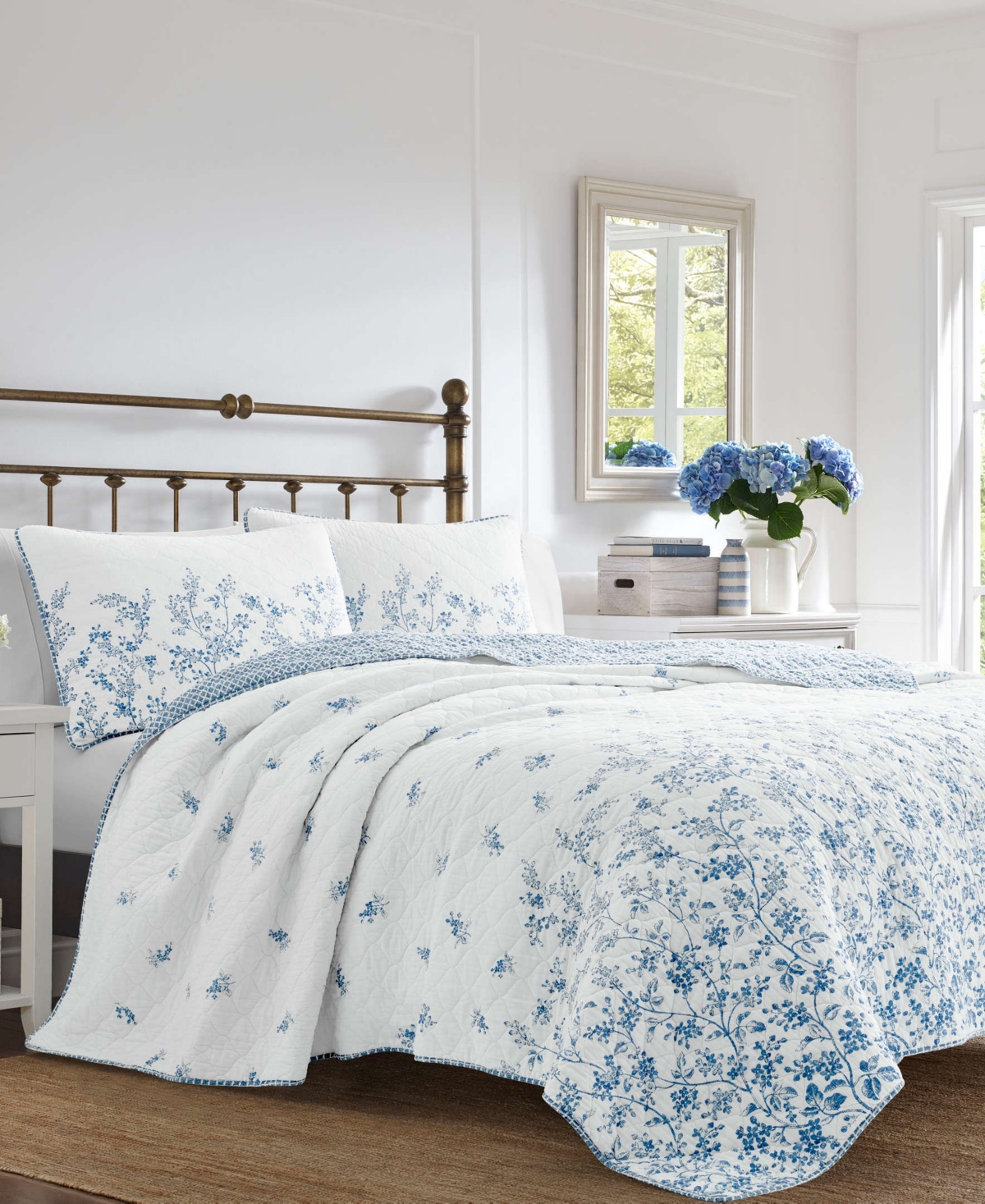 Laura Ashley Flora Cotton Reversible 3 Piece Quilt Set
