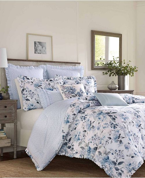 Laura Ashley Chloe Cottage Blue Comforter Set Full Queen