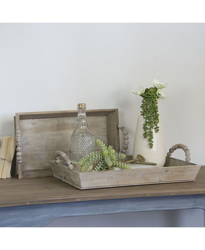 VIP Home & Garden 2Piece Wood Trays with Beaded Handles Macy's
