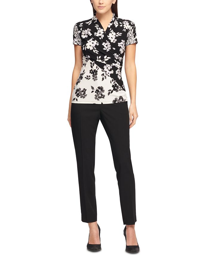 DKNY Floral-Print Side-Ruched Top - Macy's