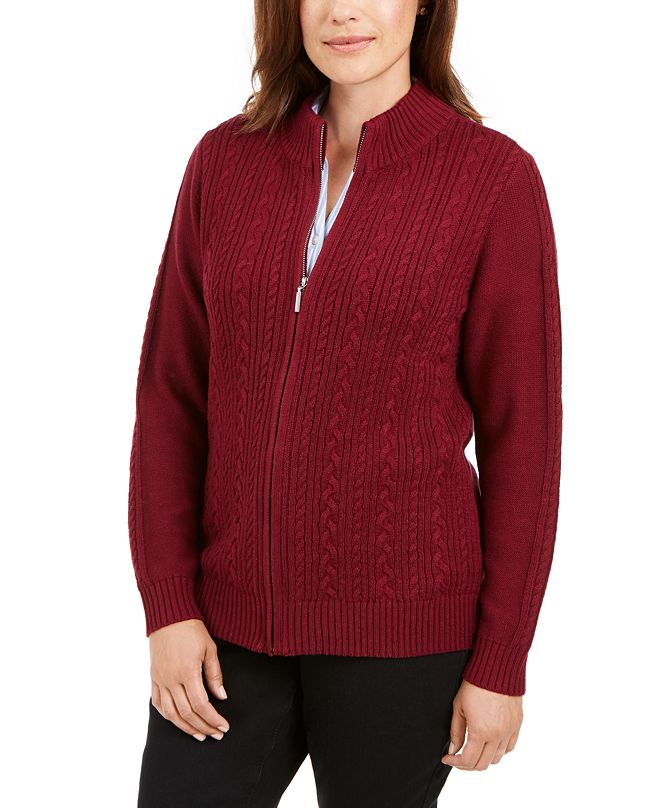 Karen Scott CableKnit Zippered Cardigan, Created for Macy's & Reviews