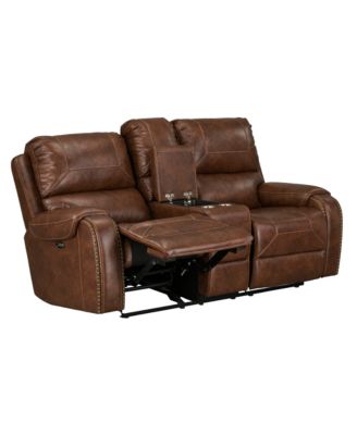 Furniture - Winslow Power Motion Glider Reclining Loveseat with Power Strip, Brown