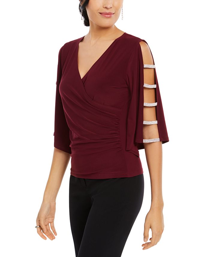 MSK Rhinestone Statement-Sleeve Surplice Top - Macy's