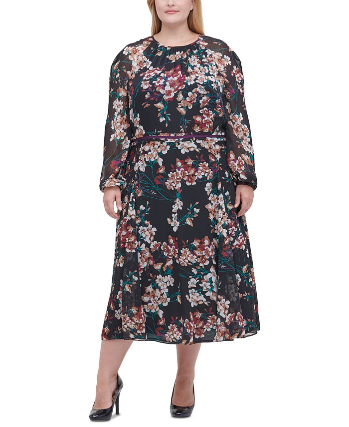 Tommy Hilfiger Plus Size Chiffon Floral Midi Dress - Macy's