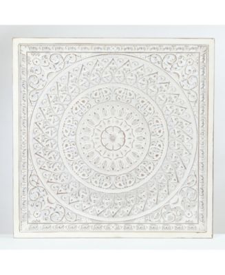 Luxen Home Square Decorative Carved Floral-Patterned MDF Wall Panel ...
