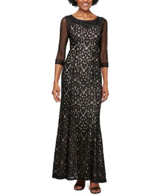 alex evenings petite embroidered illusion gown