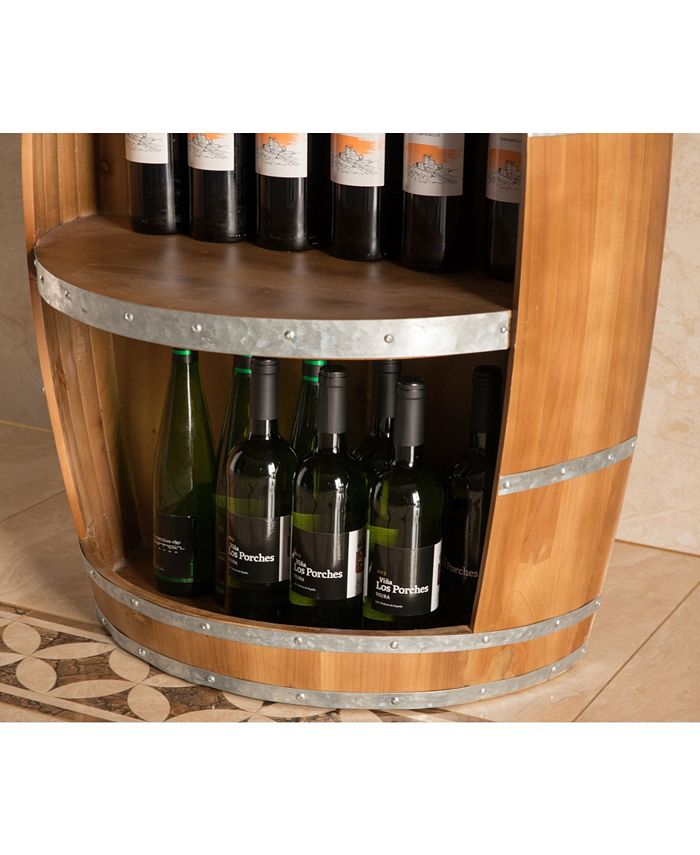 Vintiquewise Rustic Wooden Wine Barrel Bar Storage Rack, Industrial