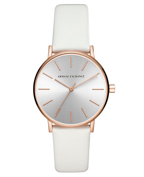 AX Armani Exchange Women's Lola White Leather Strap Watch 36mm
