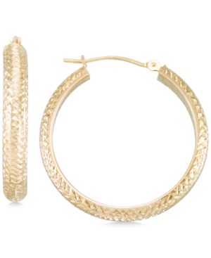 Macy's Textured Hoop Earrings In 10k Yellow Gold, Rose Gold Or White Gold In Yellow Gold