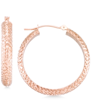 Macy's Textured Hoop Earrings In 10k Yellow Gold, Rose Gold Or White Gold In Rose Gold