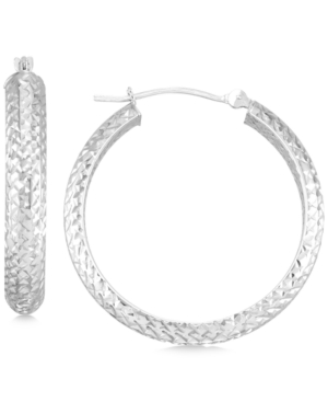 Macy's Textured Hoop Earrings In 10k Yellow Gold, Rose Gold Or White Gold In White Gold