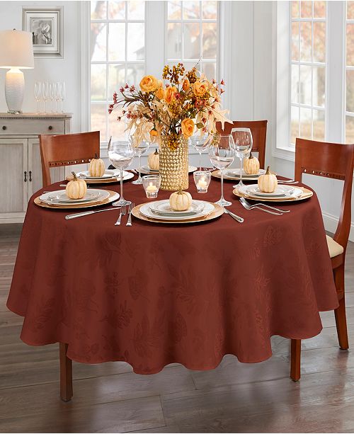 Elrene Elegant Woven Leaves Jacquard Damask Tablecloth 70 Round Reviews Table Linens Dining Macy S