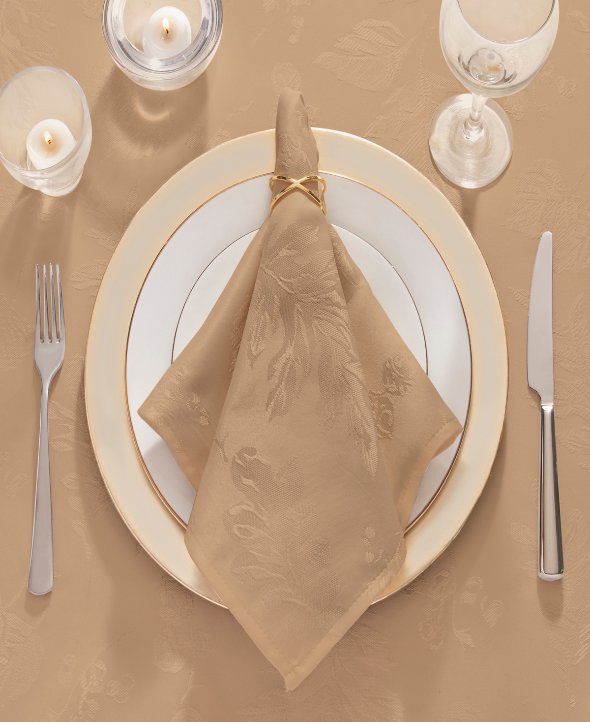 Elrene Elegant Woven Leaves Jacquard Damask Napkin, Set Of 8 In Taupe