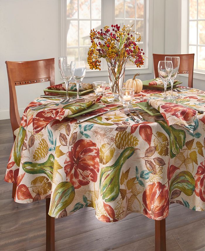 FALL PRINTED Tablecloth 70" Round  GOURD GATHERING Seats 4-6 