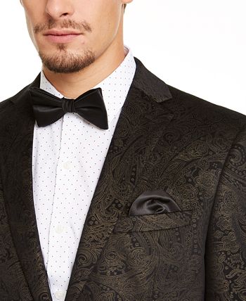 Bar III Men s Slim Fit Black Gold Paisley Velvet Sport Coat