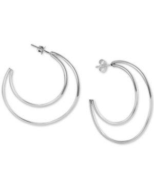 image of Argento Vivo Open Crescent Hoop Earrings in Sterling Silver