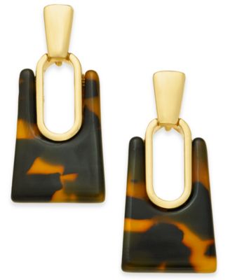 Alfani Gold-Tone Tortoise-Look Rectangle Drop Earrings, Created for Macy's