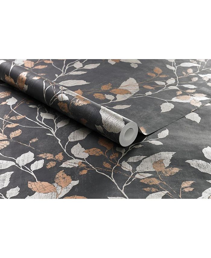 Graham & Brown Graham Brown Vermeil Leaf Charcoal Copper Wallpaper Macy's