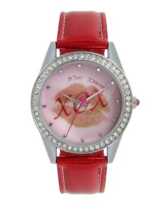 Betsey Johnson Lips XOX Lenticular Motif Dial & Glitter Strap