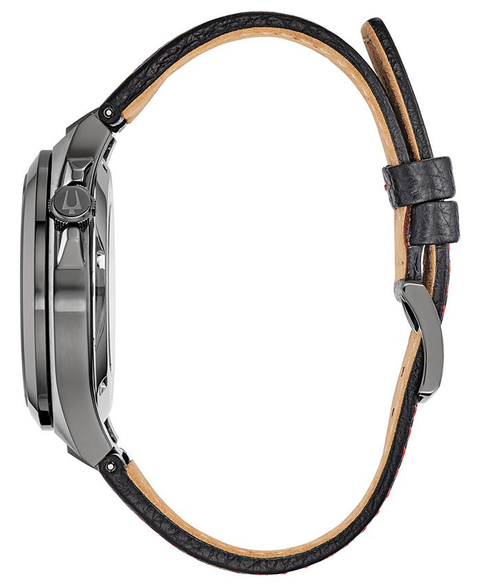 Bulova Men's Automatic Maquina Black Leather Strap Watch 46mm Macy's