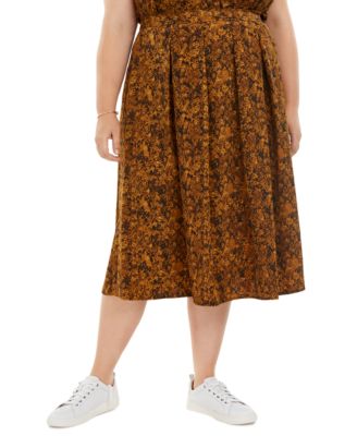 Bar III - Plus Size Snake-Print Pleated A-Line Skirt