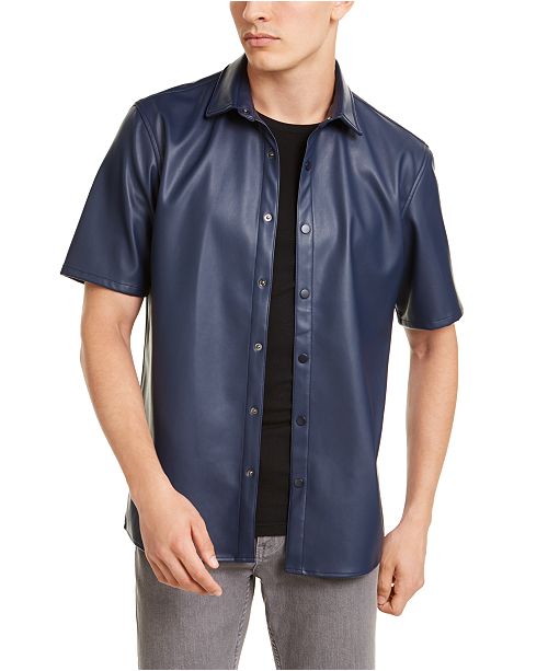 Alfani Men S Faux Leather Shirt Created For Macy S Reviews