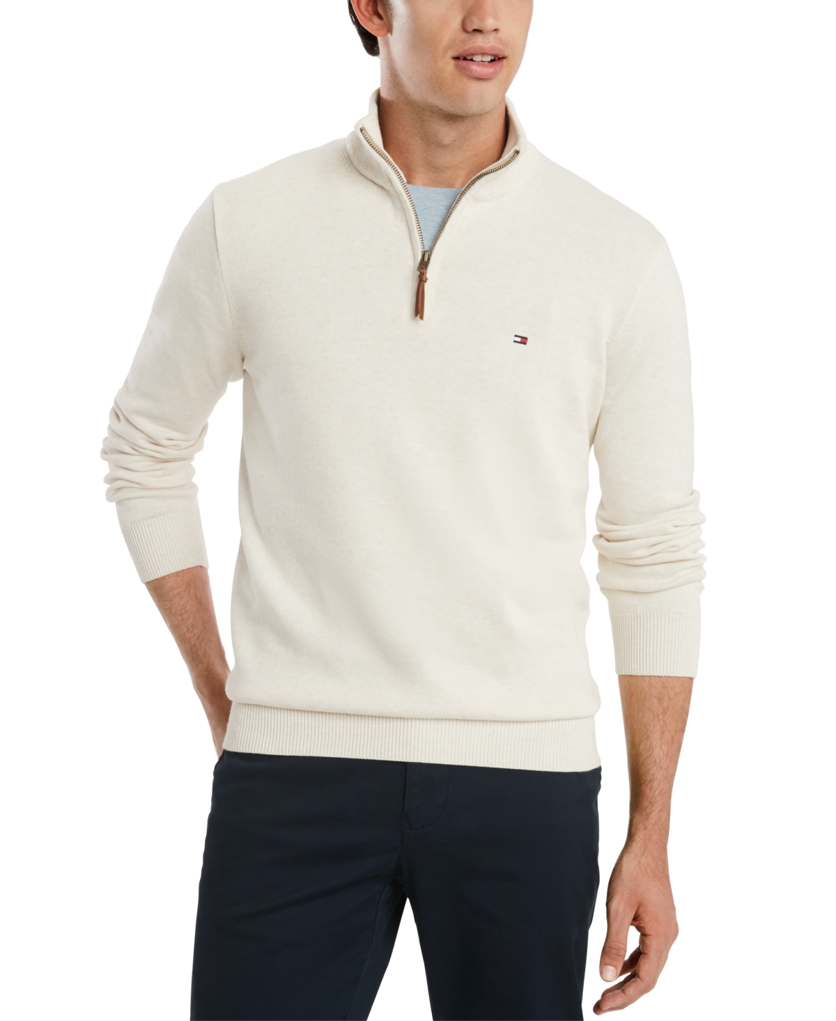 Shop Tommy Hilfiger Men's Big & Tall Quarter-zip Sweater In Grey Heather