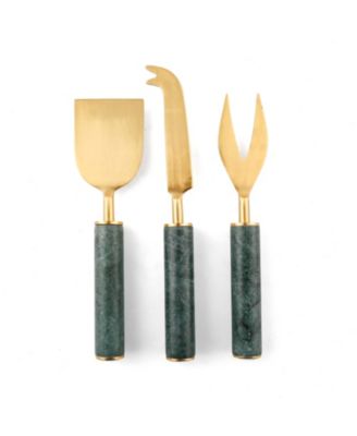 Thirstystone - 3-piece Marble Handle Cheese Knife Set with Gold Heads